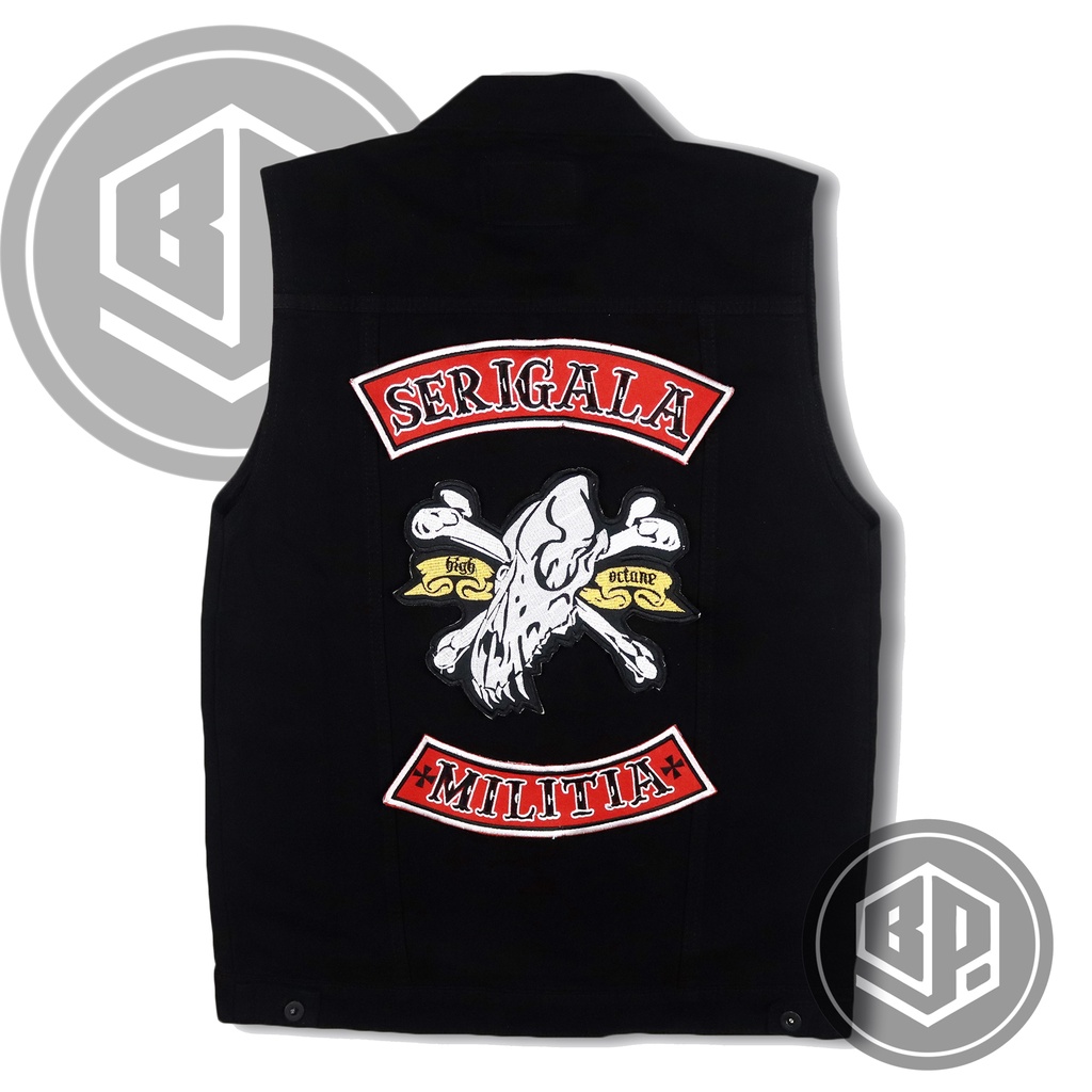 JAKET ROMPI DENIM JEANS EMBLEM BORDIR SERIGALA MILITIA