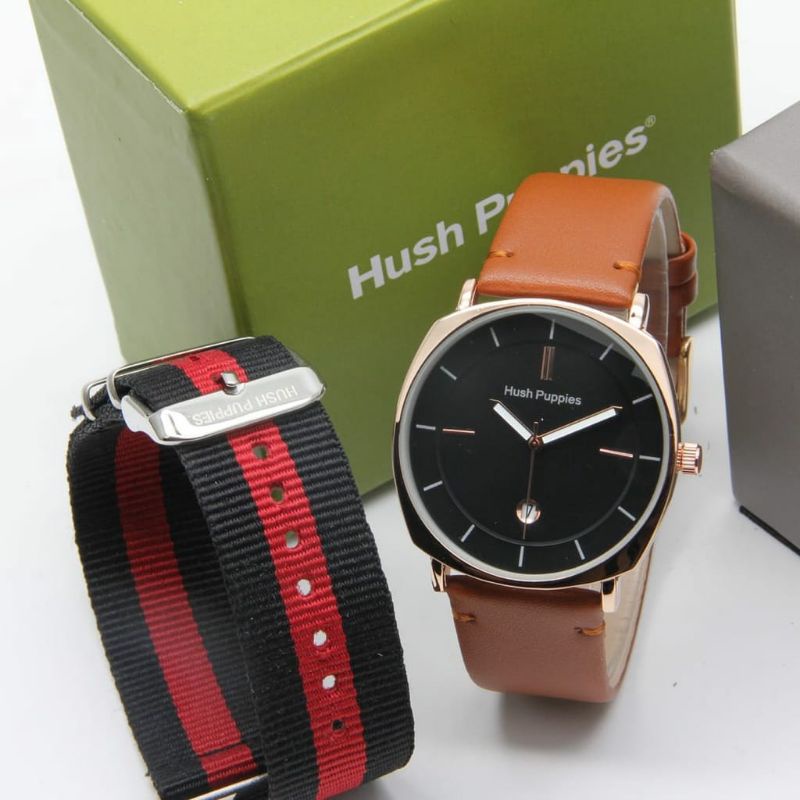 Jam Tangan Kanvas Kulit Terlaris Fashion Bisa COD Hush Puppies Free Strap