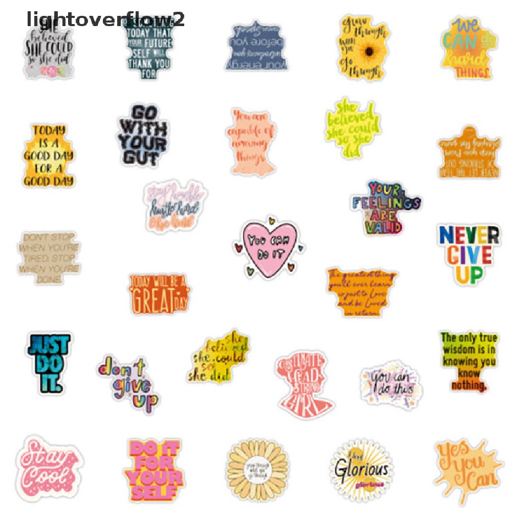 (lightoverflow2) 50pcs / Set Stiker Motif Tulisan Grafiti Bahasa Inggris Anti Air Untuk Dekorasi Koper (ID)