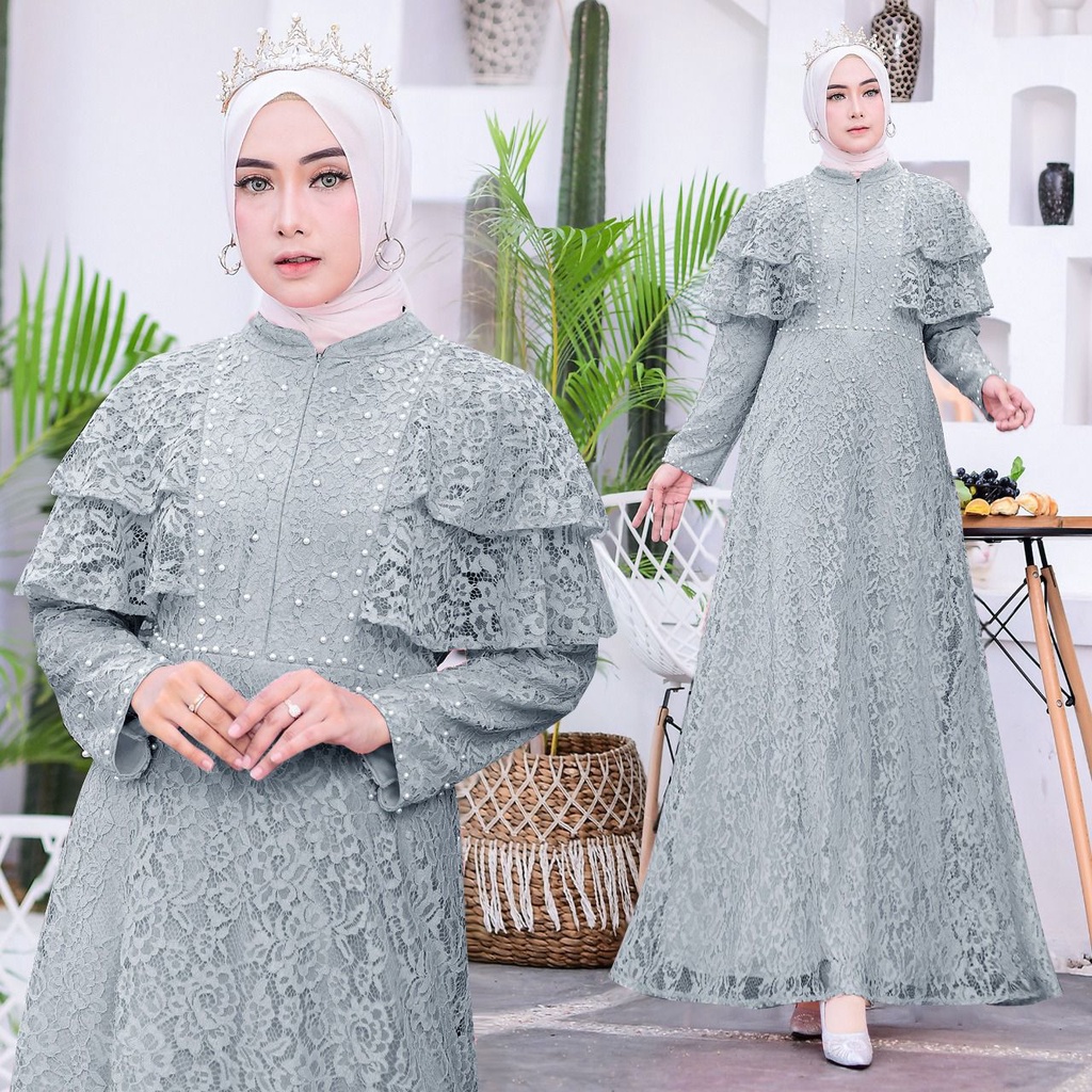 (New Product) Gamis Maxi Camila/Full Brukat Tulang/Busui Friendly Tangan Susun Dua Layer/Dress Kondangan Remaja dan Dewasa/Fashion Muslim Briesmaid