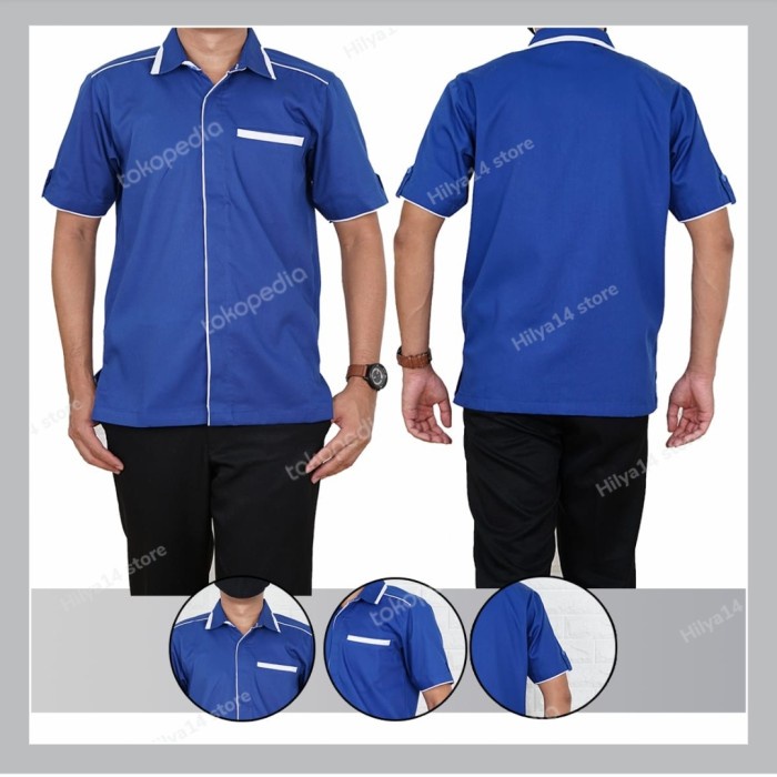 Seragam Kerja Kemeja Seragam Kerja Ep-01 Biru Benhur List Putih