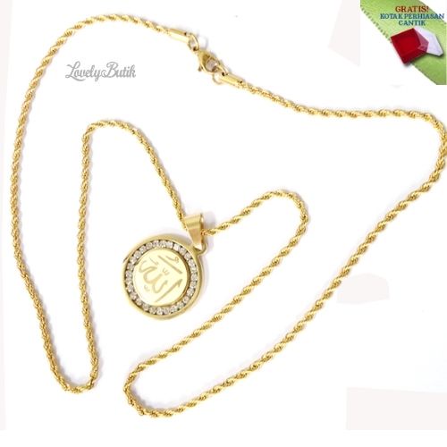 Lovelybutik - Kalung muslim Titanium Anti Karat Fatimah Kalung Wanita Islami Ukuran 60 Cm Rantai Kalung Tambang BONUS KOTAK PERHIASAN