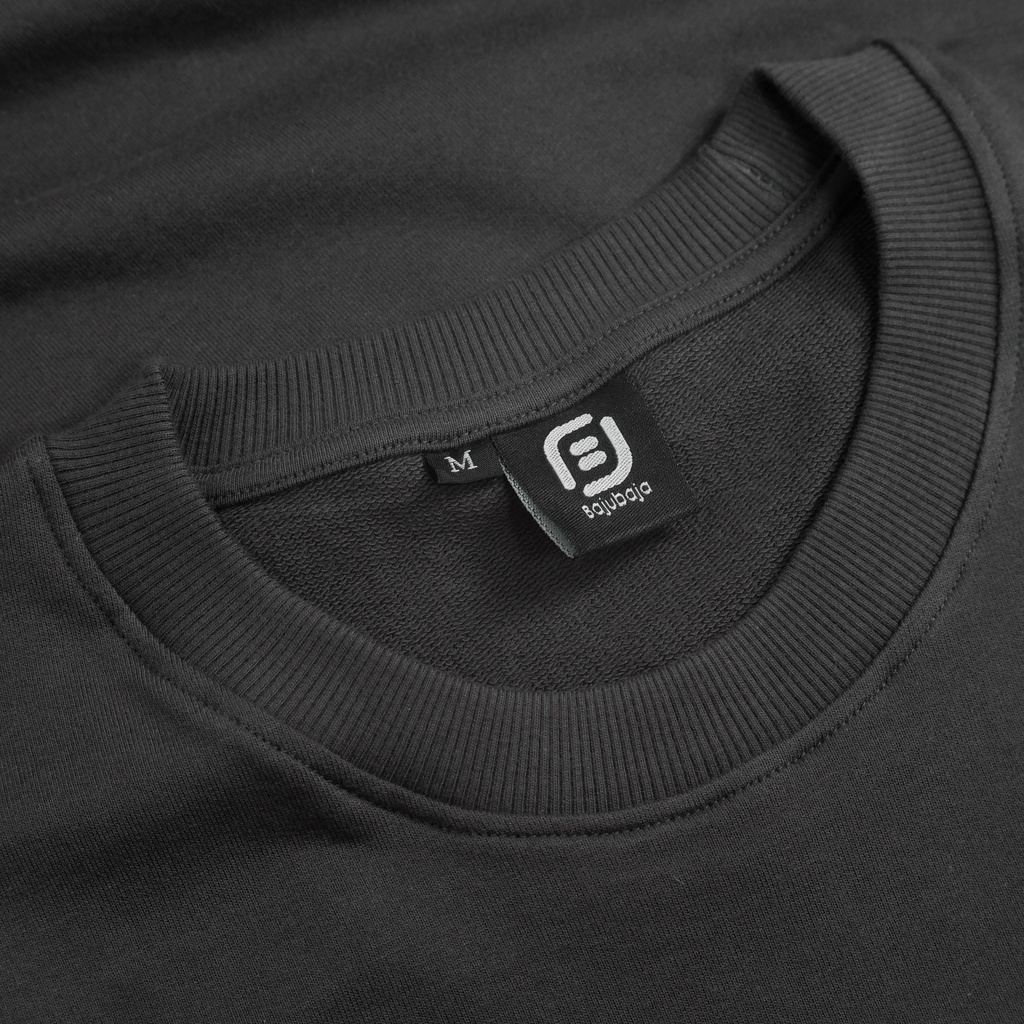 Bajubaja crewneck black / sweater hitam basic cotton baby terry unisex
