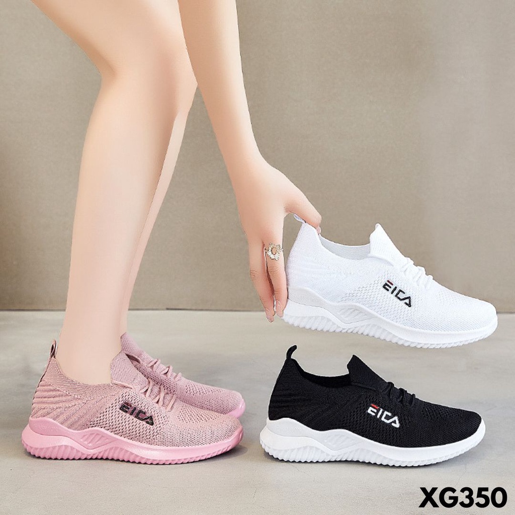 SEPATU SNEAKERS WANITA PRAKTIS WARNA HITAM PUTIH PINK CAKEP BANGET BAHAN FLYKNIT IMPORT G350