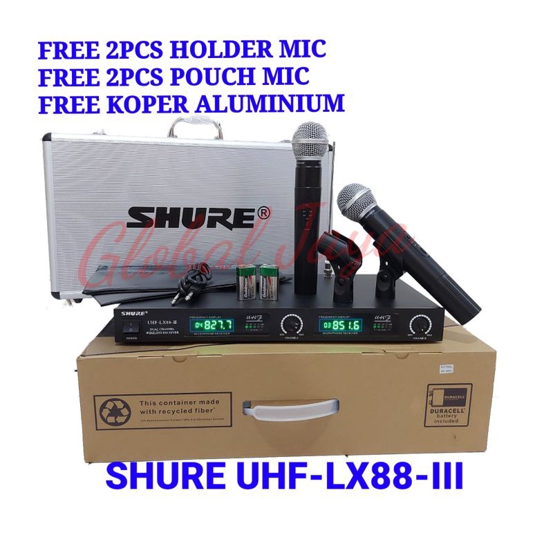 mic shure LX 88III mic wireless shure LX88III double mic handle wireless microphone shure / microphone wireless / free koper free holder free pouch / mic karaoke / mic acara / mic pidato