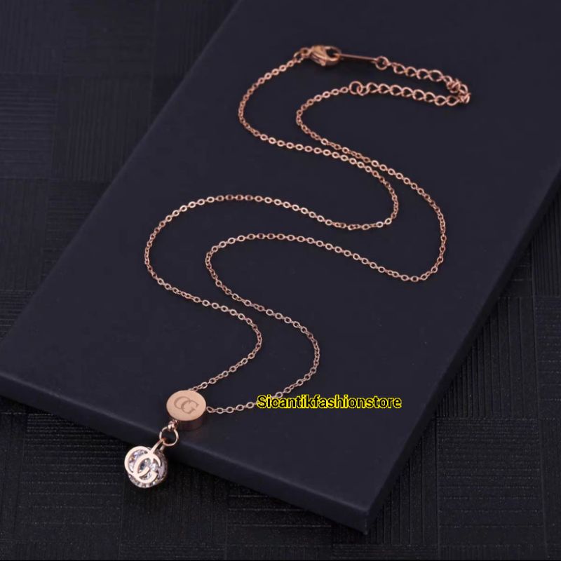 Kalung Wanita Titanium Rantai Rose Gold Liontin Permata GCC  Terbaru Terlaris Anti Karat Selamanya Kalung Wanita Korea Liontin  Permata Viral 2022