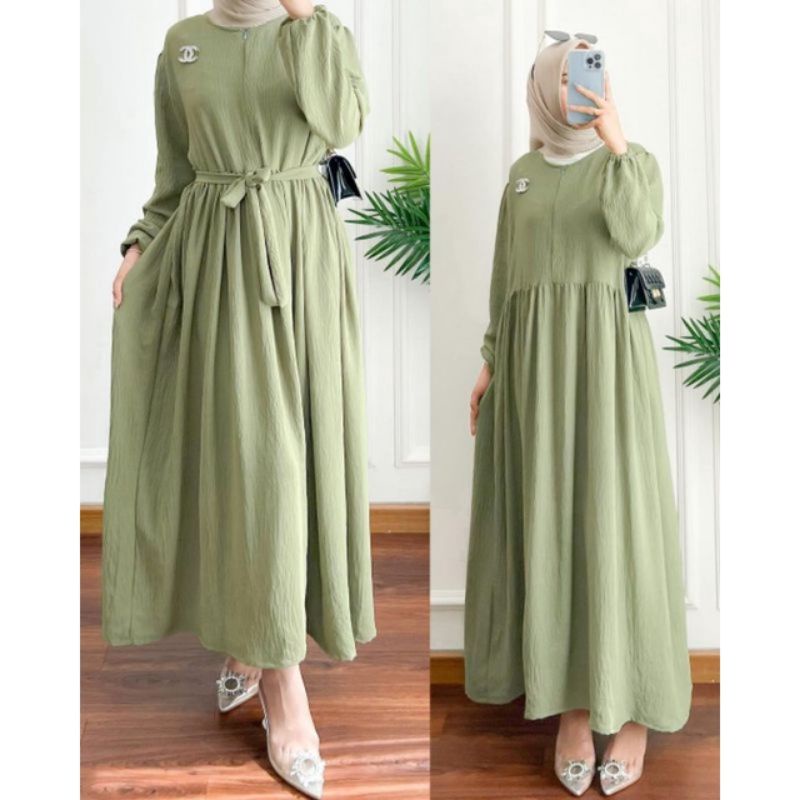 BAVINA MIDI DRESS CRINCLE AIRFLOW / MIDI DRESS MUSLIM / DRESS WANITA KEKINIAN