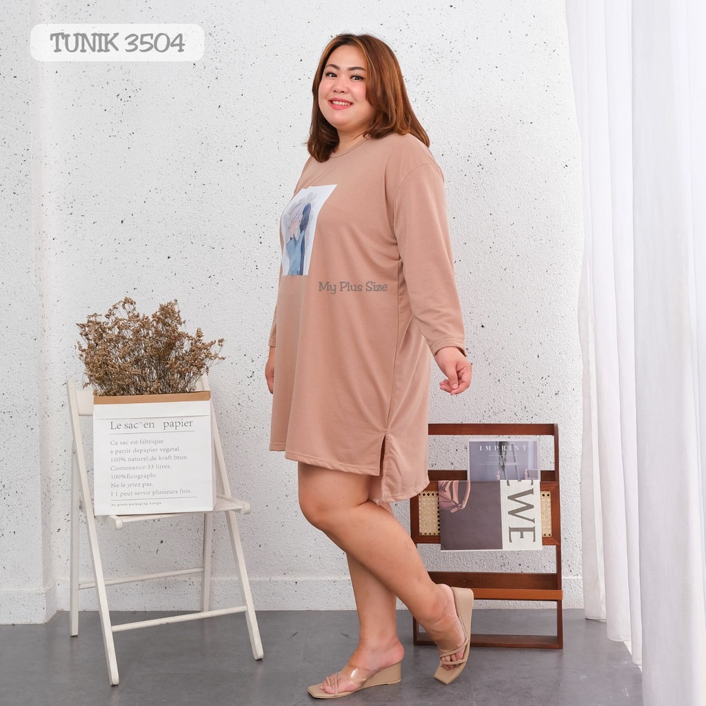 Tunik Kaos Sablon Jumbo 3504, 3506, 3508, 3510, 3512. Ld 130 cm