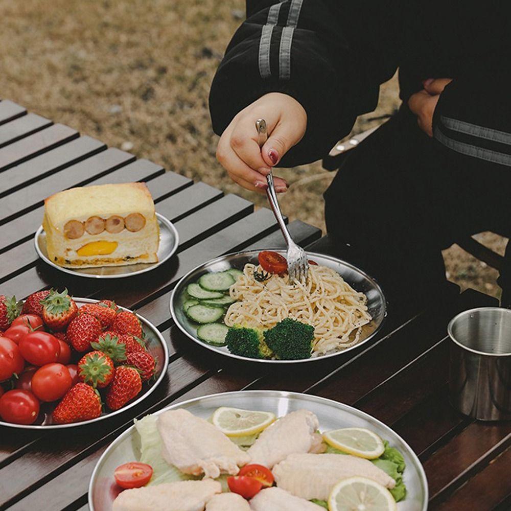 Lanfy Piring Camping Stainless Steel Wadah Makanan Peralatan Masak Berkemah Food Dish Aksesoris Masak Peralatan Makan