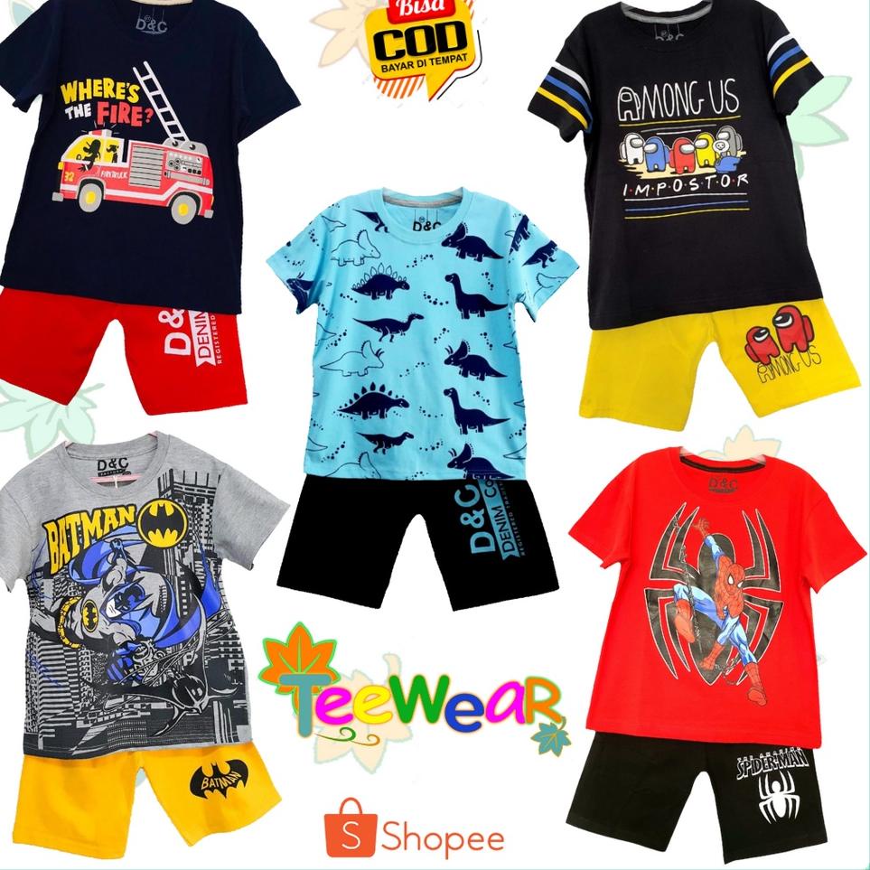 Baju Anak Laki Laki / Kaos Setelan Anak Lengan Pendek Setelan 02 Series Spaidr, Amogus Impo, PMK Dam