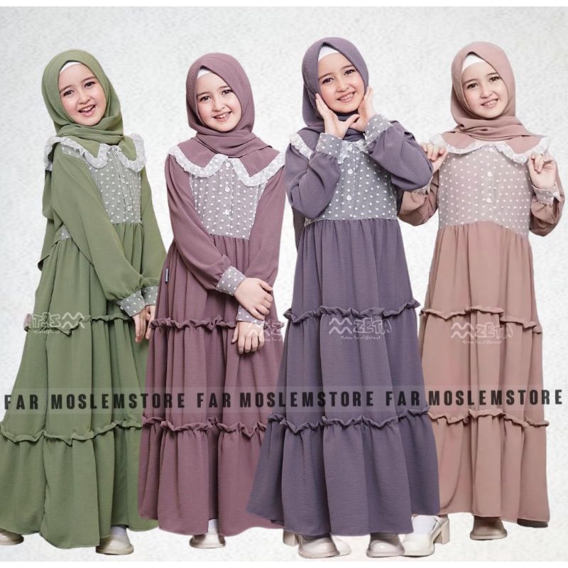 BAHIYA GAMIS ANAK MIX TILEDOT 7-8-9-10-11 TAHUN/PAKAIAN MUSLIM ANAK CERUTY PREMIUM/DRESS MUSLIM ANAK KEKINIAN/FAR MOSLEMSTORE