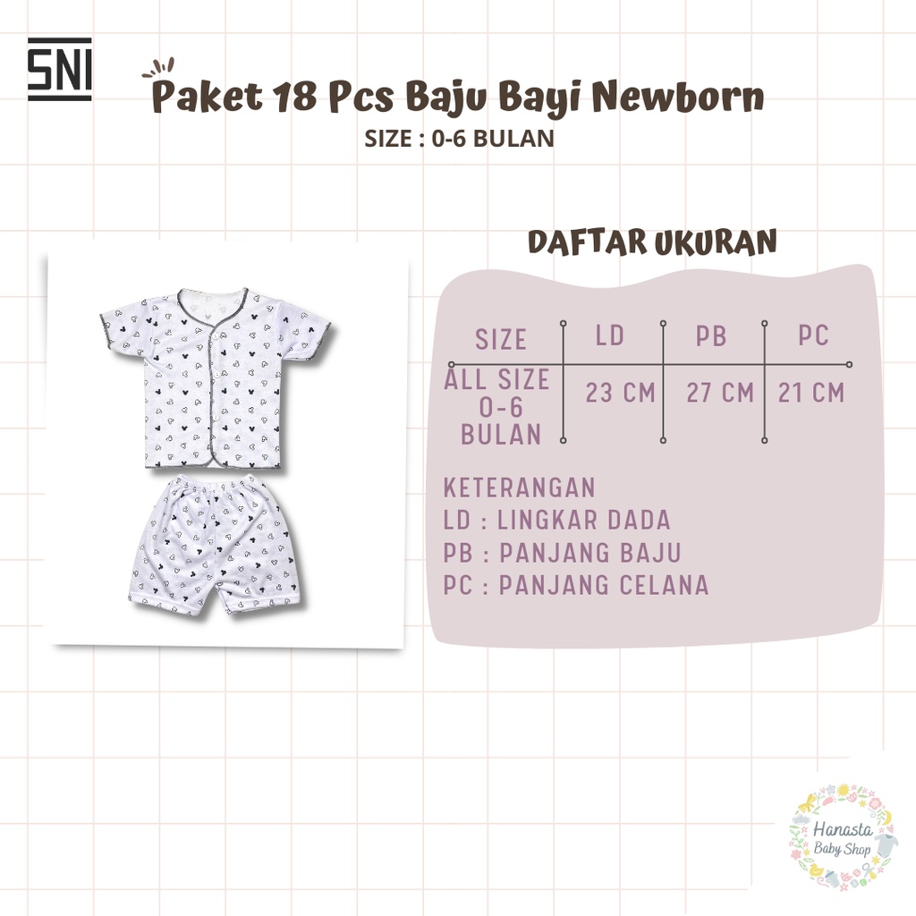 18 Pcs Paket Baju Bayi Newborn Setelan Lengan Panjang Pendek Kutung Seri Abu Katun