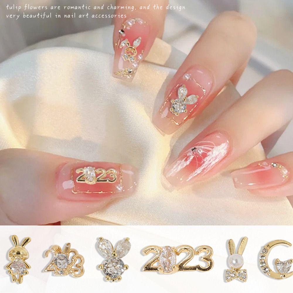 Mxbeauty Dekorasi Nail Art 3D Pesona Kuku Lucu Tahun Baru Zirkon Nail Art Kuku Rhinestones