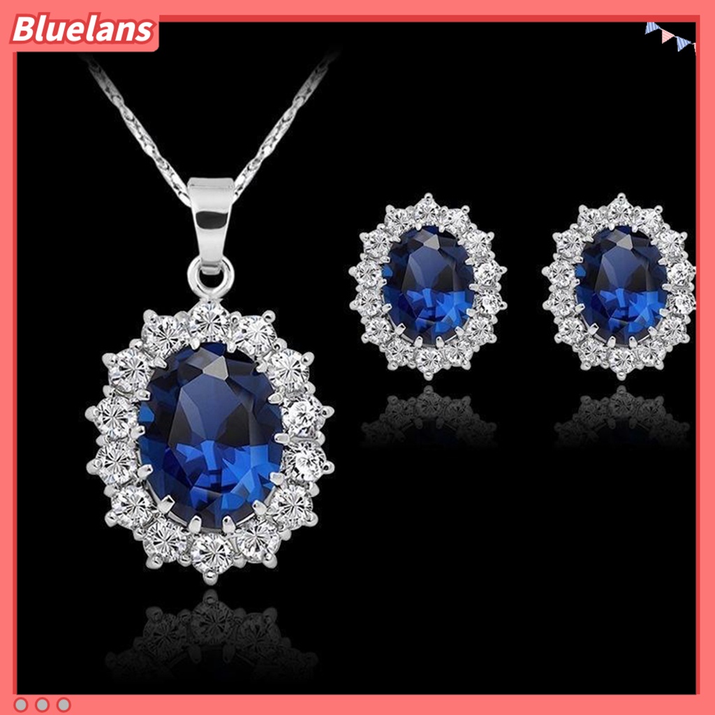 [bluelans]Fashion Faux Gemstone Rhinestone Pendant Necklace Stud Earrings Jewelry Gift