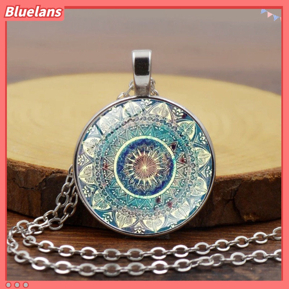 Bluelans Vintage Women Glass Cabochon Pendant Long Chain Mandala Necklace Jewelry Gift