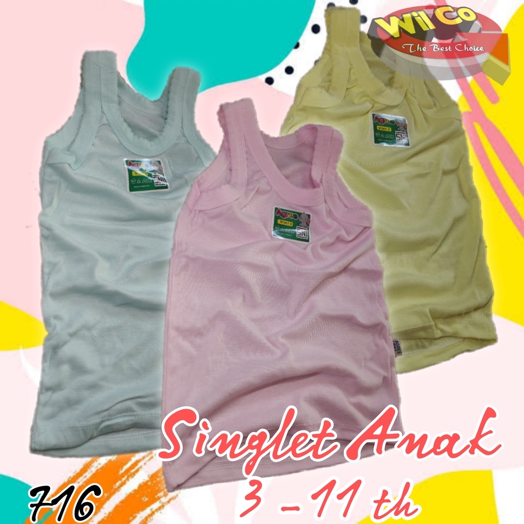 K716 - (hrg per potong) KAOS SINGLET ANAK WARNA USIA 3 - 11 TH