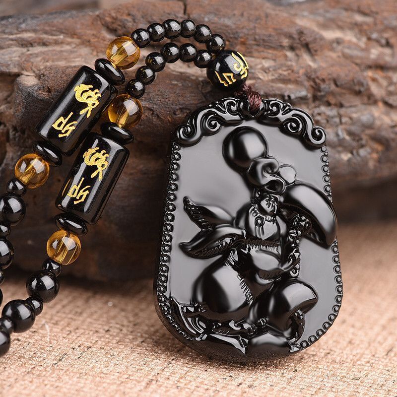 Kalung Liontin Batu Permata Hitam Bentuk Hewan Zodiak Gaya Retro Untuk Pria