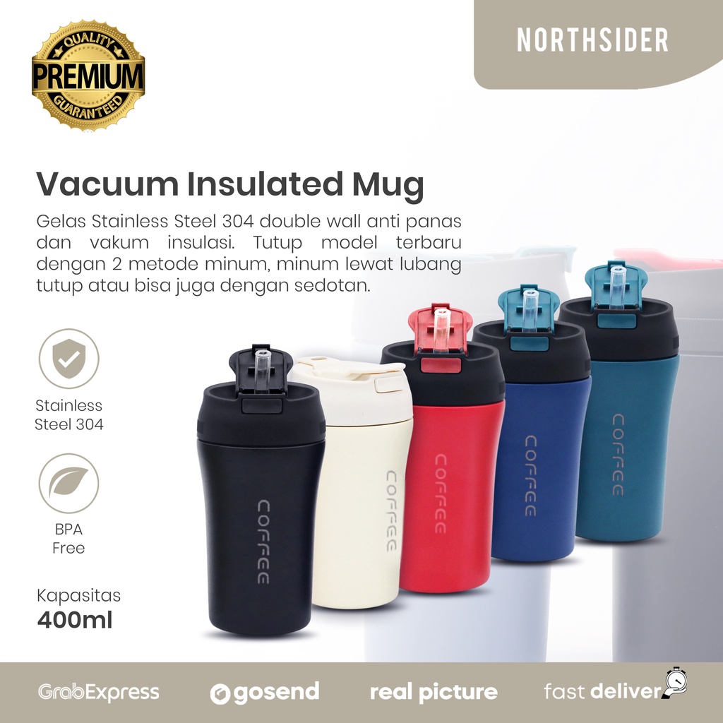 TUMBLER KOPI 400ML 2 FUNGSI - STAINLESS NSULATED VACUUM MUGS QB-97