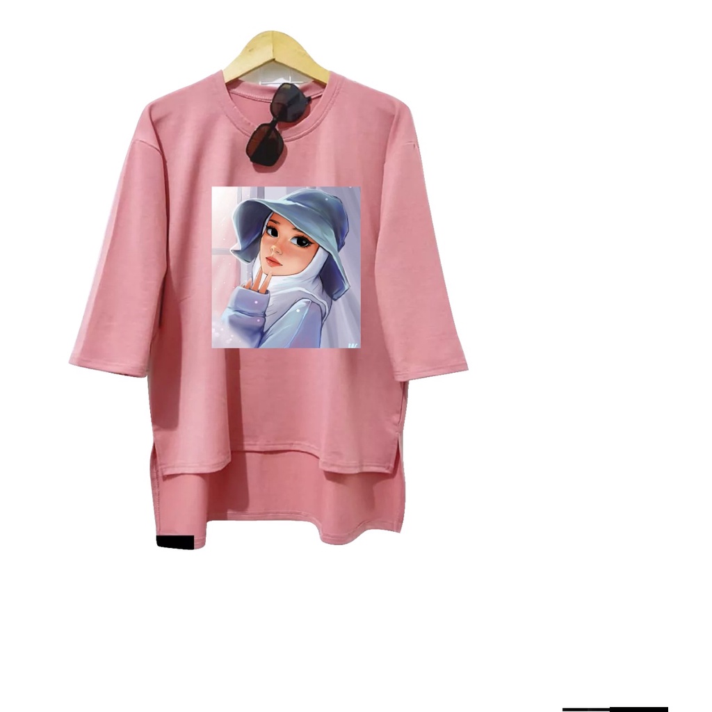 KAOS OVERSIZE WANITA HIJAB TOPI LENGAN 3/4