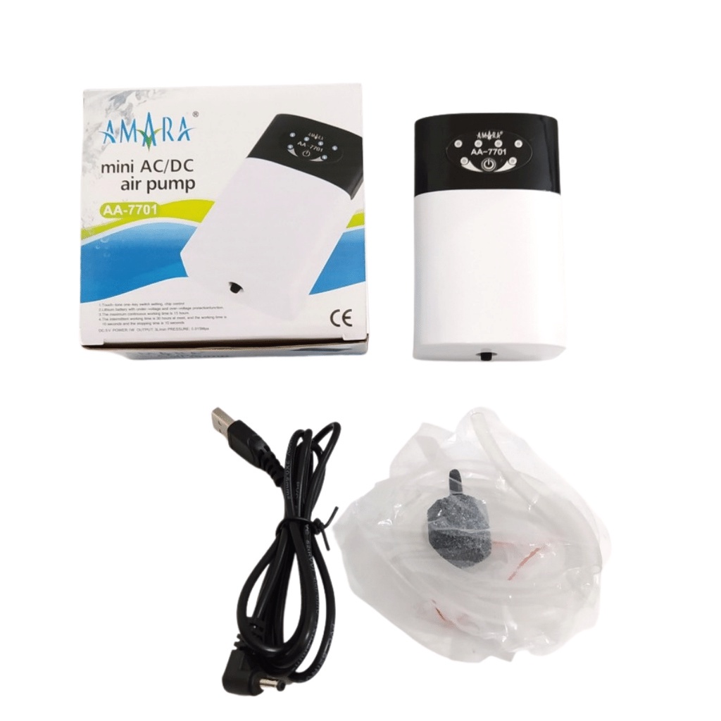 AMARA AA 7701 1 Lubang AC/DC Air Pump USB Bisa Dicas Power Bank Pompa Udara Aquarium Aquascape