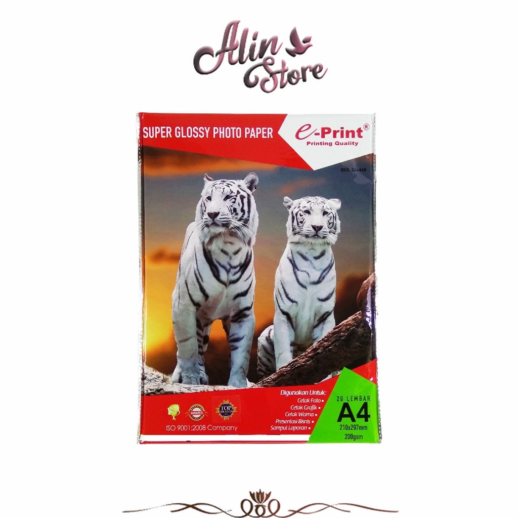 

Super Glossy Photo Paper A4 180 Gsm Aluminium Pack 20 Lembar e-Print