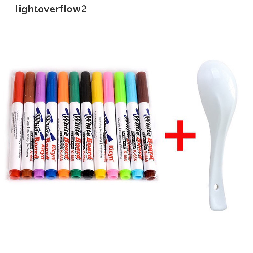 (lightoverflow2) 12pcs / Set Spidol Papan Tulis / Whiteboard DIY Bisa Dihapus Untuk Anak-Anak