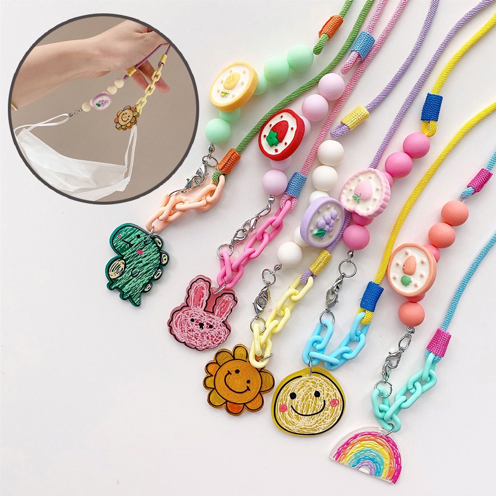 Tali Lanyard Rantai Manik-Manik Bentuk Kartun Hewan Warna Pelangi Untuk Anak