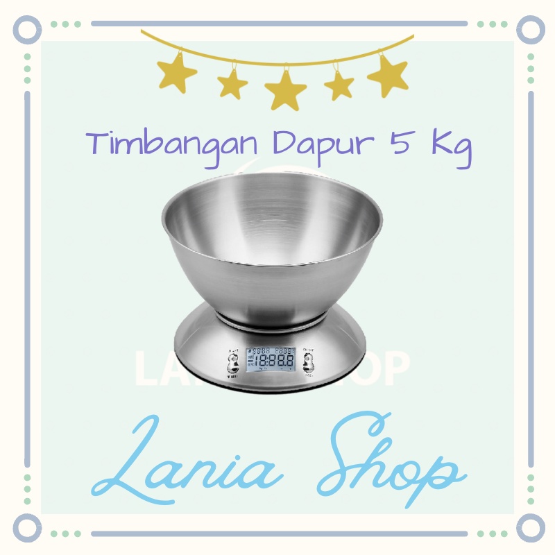 Timbangan Dapur 5 Kg Max - Lengkap Dengan Mangkuk Stainless Steel 1.8L