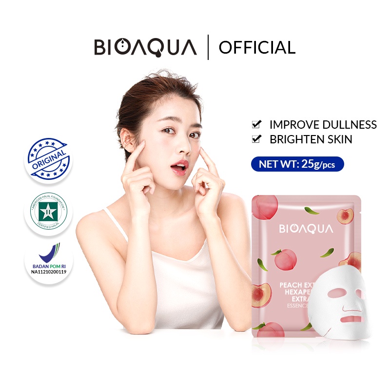 【Rekomendasinya Natasha Wilona】BIOAQUA Sheet Mask Hydrating Essence Face Mask Brightening Moisturizing Skin Care Anti aging Masker Wajah(25g/pcs)-Peach mask