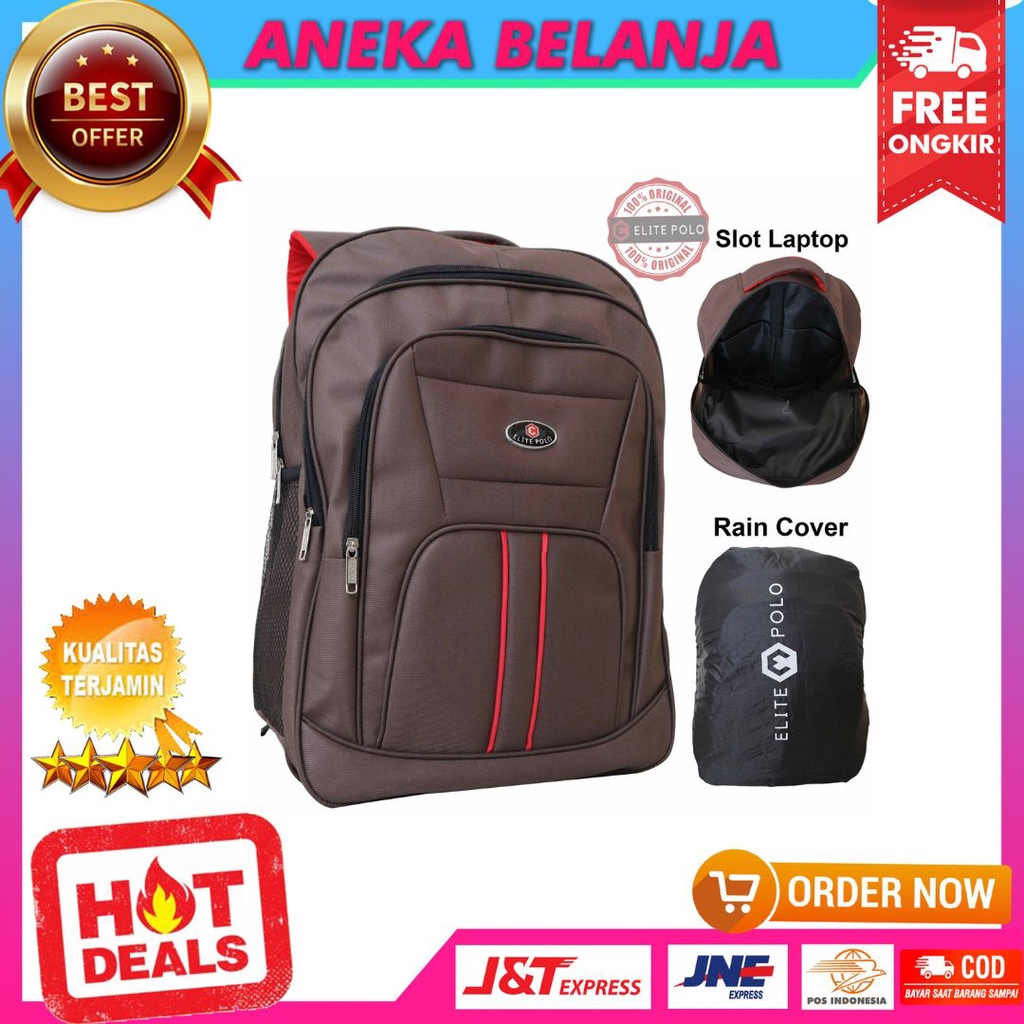 Tas Ransel Elite Polo Original Coklat Backpack Pria Kerja Kuliah Dinas Diklat Grosir Ecer Pemerintah