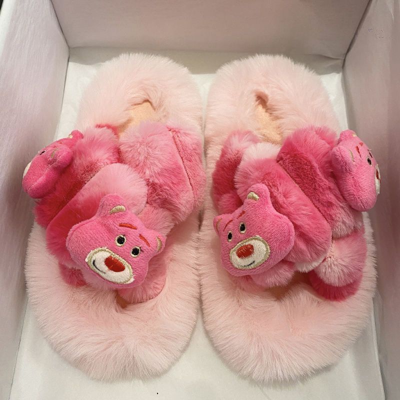 Sandal beruang stroberi wanita memakai pakaian luar dalam pasang 2022 musim gugur dan musim dingin b