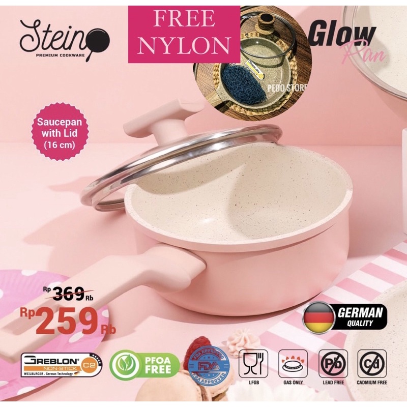 (FREE NYLON) Stein Steincookware GLOW SAUCEPAN16 + tutup Sauce Pan Greblon German