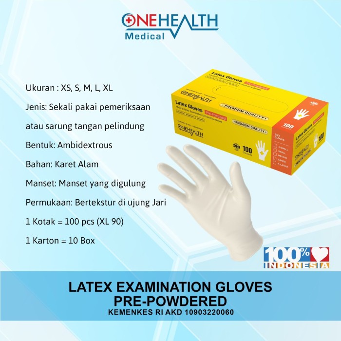 SARUNG TANGAN ONEHEALTH LATEX PRE POWDERED 100PCS