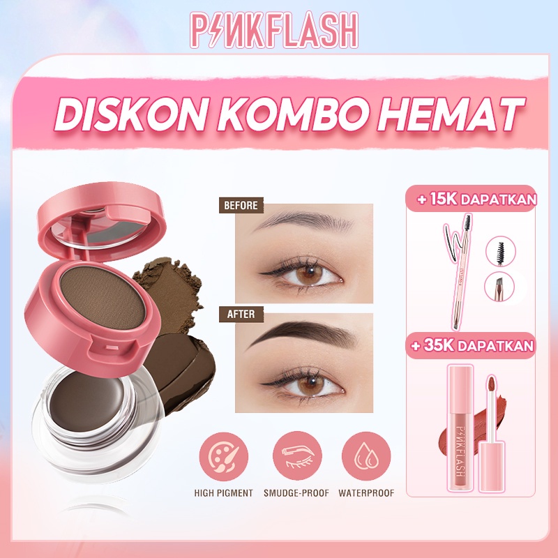 PINKFLASH 2-in-1 Eyebrow Cream&amp;Powder Gel Pomade Kosmetik Alis Waterproof Smudge-proof High Pigment Long Lasting