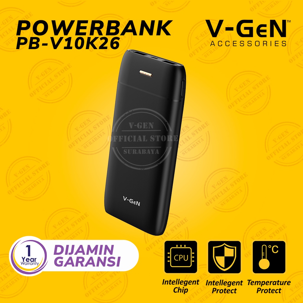 Powerbank V-GeN Rescue V10K26 10000mAh Type C Input 2 Port USB Output V-GeN