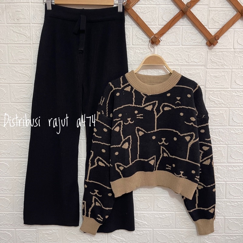 ONESET SWEATER RAJUT KOREA KOCHI SETALAN CELANA KULOT