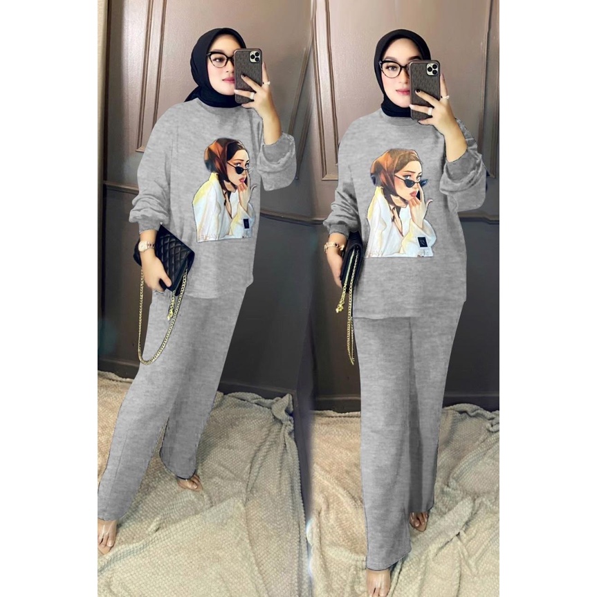 ELDE 12 - SET ZORA ( XL - XXL ) SETELAN BAHAN BABYTERRY + CELANA KULOT PINGGANG KARET