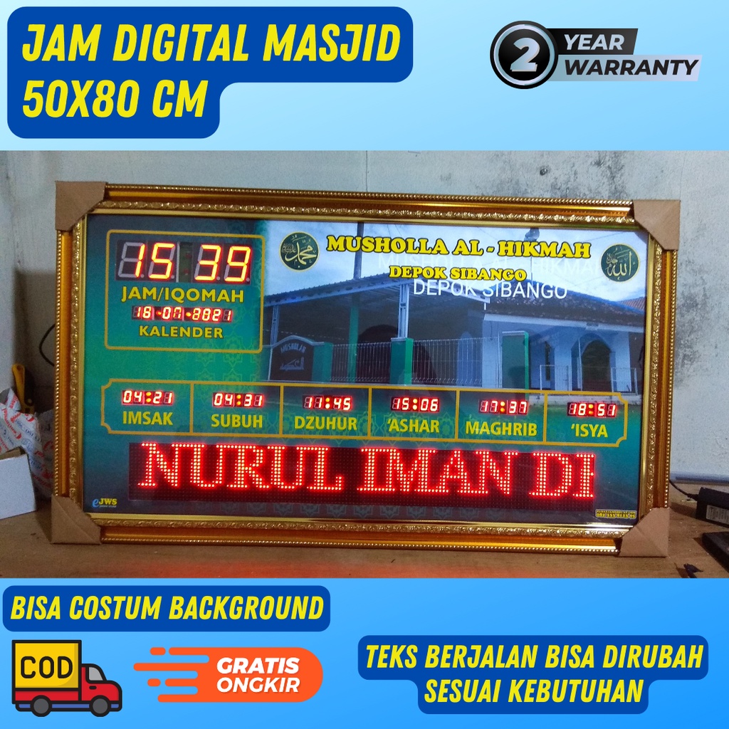 Jam Digital Masjid Jadwal Waktu Sholat Murah Garansi Musholla Custom Nama dan Background Foto Timer 