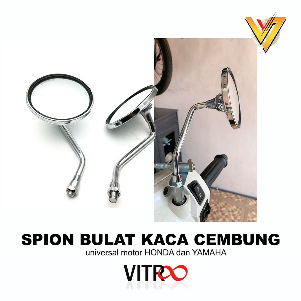 SBC1 - Spion Bulat Mini Kaca Cembung Model Krum Custom Klasik Modifikasi Motor Fazzio Scoopy CB 100 