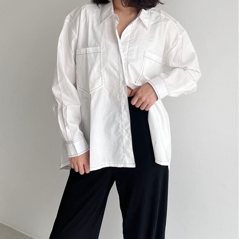 Peach Poppy VENNA Stitch Oversized Shirt - Kemeja Premium Wanita Oversized