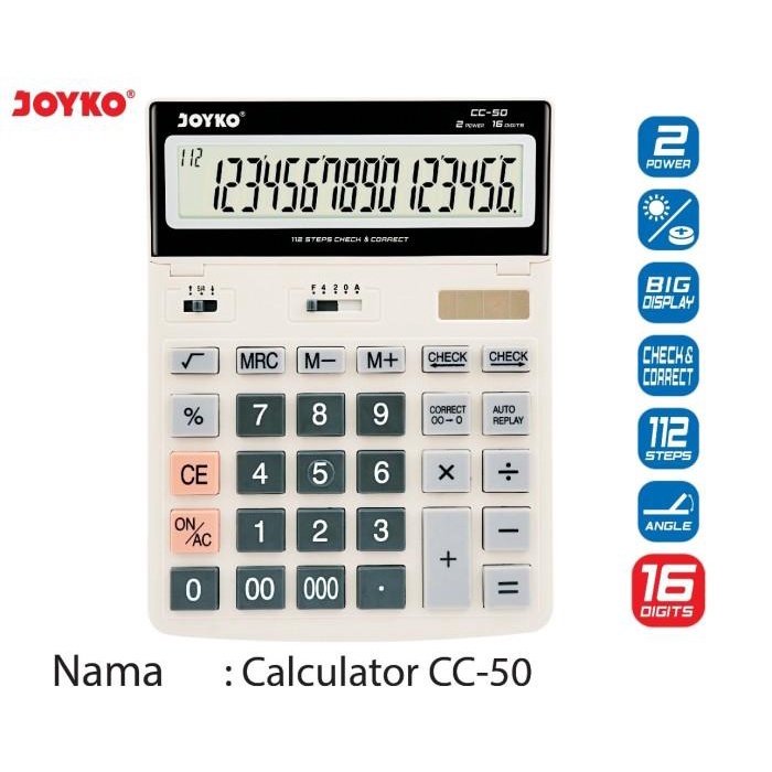 

Calculator Joyko Cc-50 Calculator 16 Digit Angka / Kalkulator / 16 Digits Jumbo