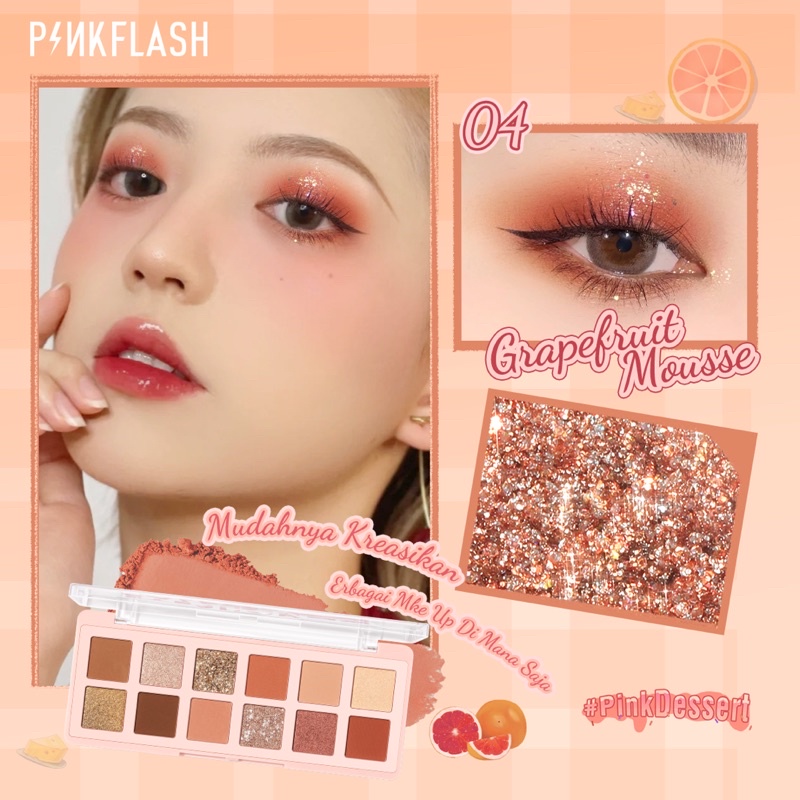 [BISA COD] PINKFLASH #PinkDessert 12 Shades Eyeshadow Palette - Eyeshadow Pinkflash - Pinkflash Pro Touch Eyeshadow Palette