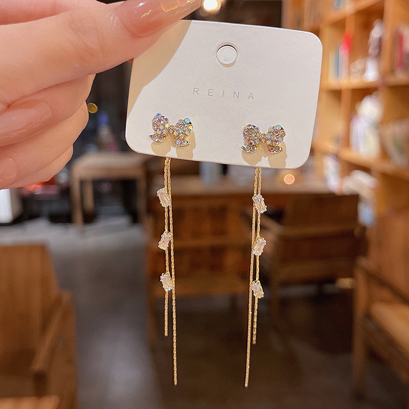 Anting Gantung Panjang Model Pita Dengan Rumbai Bahan silver 925 Untuk Wanita