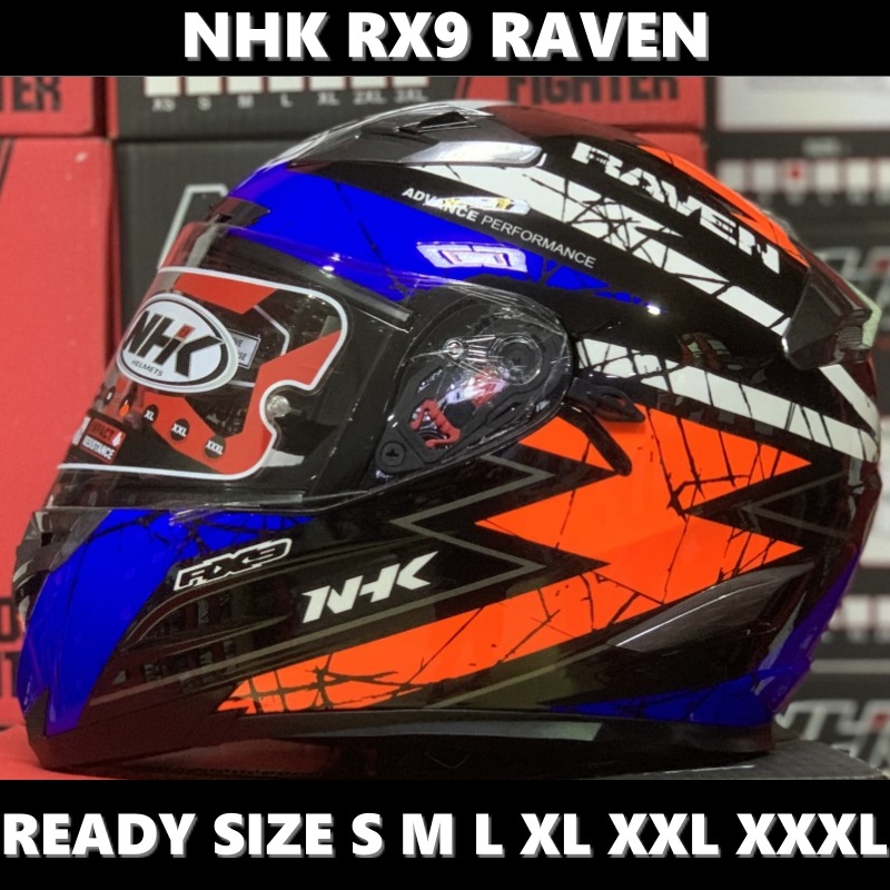 Helm NHK RX9 Raven Black Blue Orange Glossy Double Visor Full Face