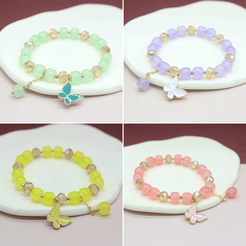 Gelang Tangan Wanita Manik Kristal Berlian DIY Hias Liontin Kupu-Kupu
