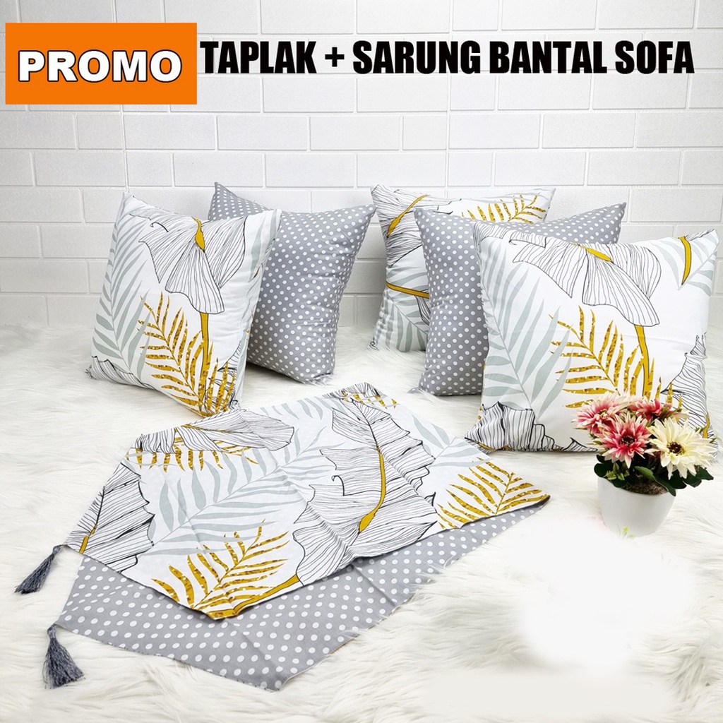 [✅COD] Sarung Bantal Sofa Set (Isi 5 Pcs) + Taplak Meja Dekorasi Ruang Tamu Perlengkapan Rumah Modern Mewah