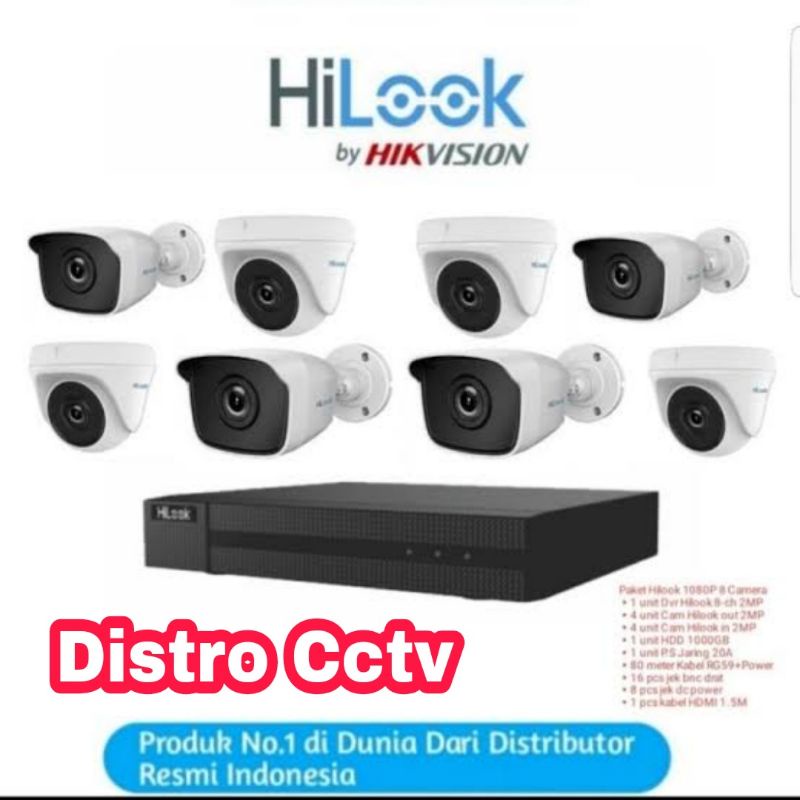 Paket Camera Cctv Hilook 8ch 2mp Full HD 1080p Komplit 8 Kamera indoor Outdoor 2 MP Hilok