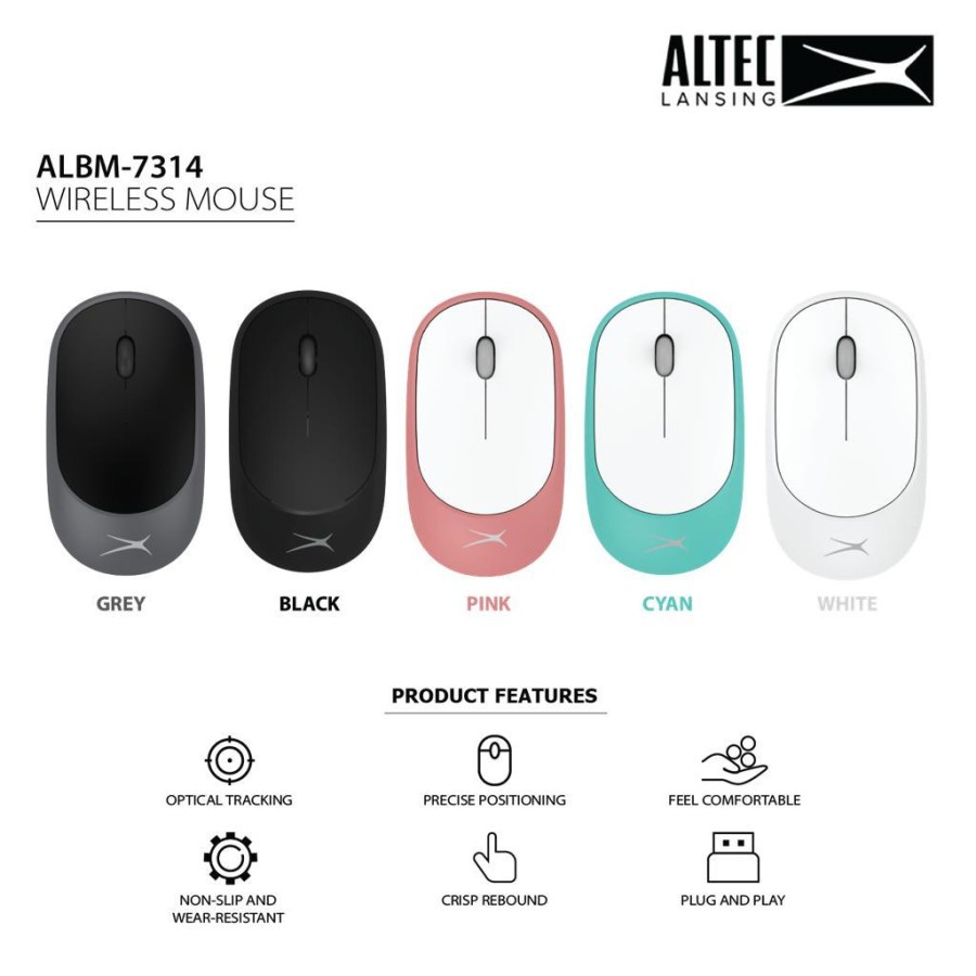 Mouse altec lansing wireless 2.4ghz usb optical 1200dpi 3d for office gaming laptop pc cpu albm-7314 albm7314