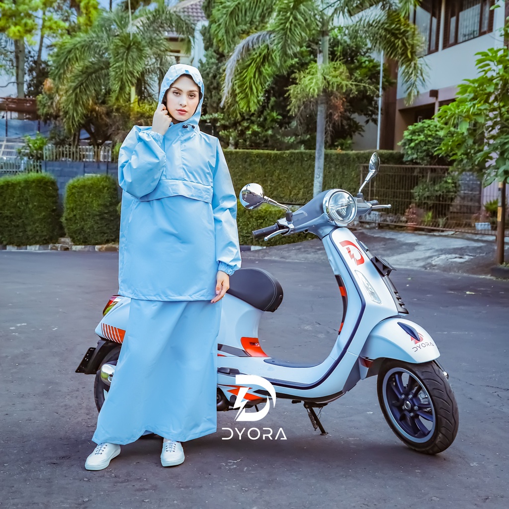 Raincoat DYORA Zeeva Series Blue / Jas Hujan Gamis Muslimah Mantel Rok Hujan Wanita Jas Ujan Hijab W