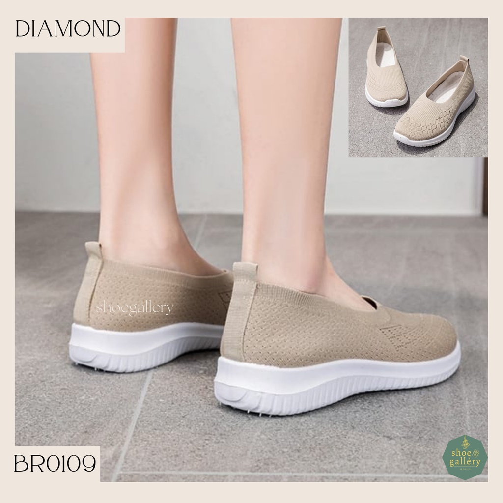 SHOEGALLERY LV0109 Sepatu Slop Tanpa Tali Motif Diamond Import